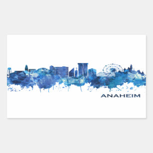 Pegatina Rectangular Anaheim California Skyline Blue