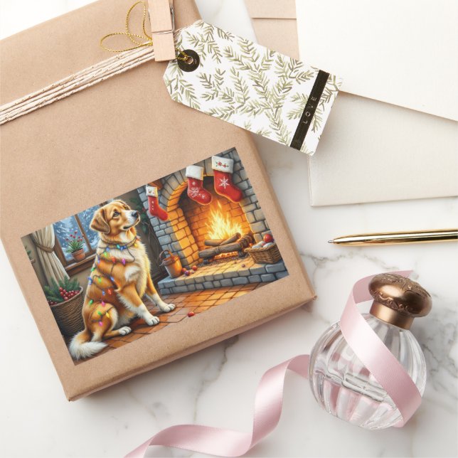 Pegatina Rectangular Anatolian Shepherd Fireplace with Christmas Lights (Regalar)