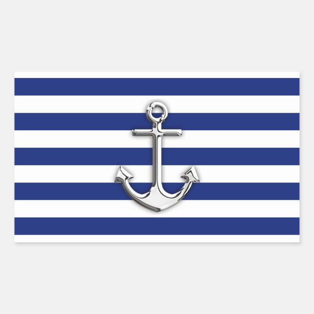Pegatina Rectangular Anclaje cromado en franjas de la marina (Anverso)