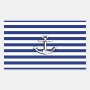 Pegatina Rectangular Anclaje cromado en franjas de la marina