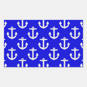 Pegatina Rectangular Anclas Blancas En Fondo Azul