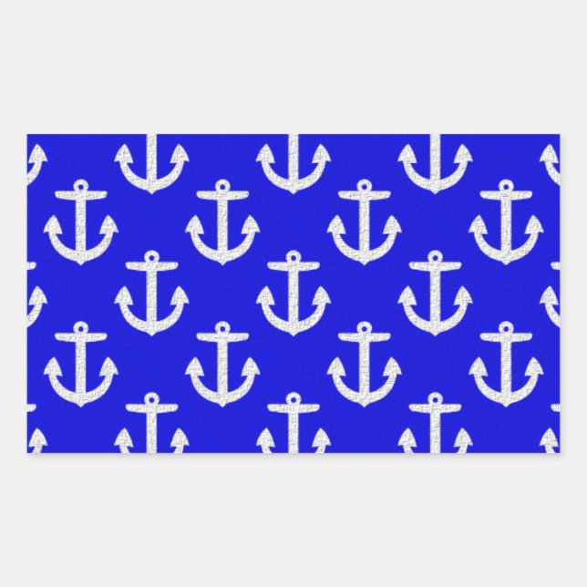 Pegatina Rectangular Anclas Blancas En Fondo Azul (Anverso)