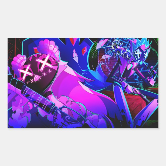 Pegatina Rectangular Andre & Stella Halloween Slasher | Helluva Boss | (Anverso)