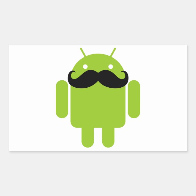 Pegatina Rectangular Android Robot Mustache (Anverso)