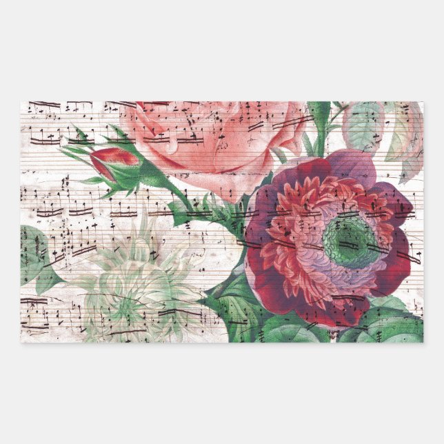 Pegatina Rectangular Anemone Music Shabby Chic (Anverso)
