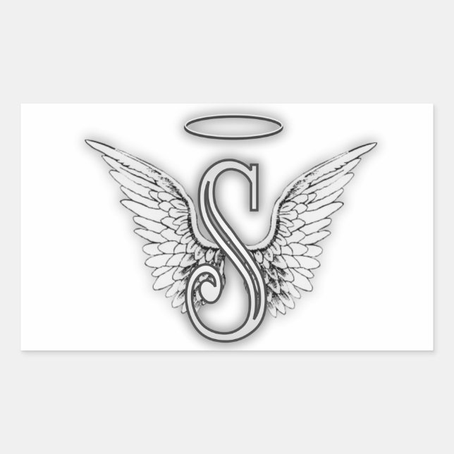Pegatina Rectangular Angel Alphabet S Letra Inicial Wings Halo (Anverso)