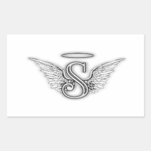 Pegatina Rectangular Angel Alphabet S Letra Inicial Wings Halo