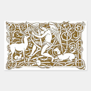 Pegatina Rectangular Ángel con arpa