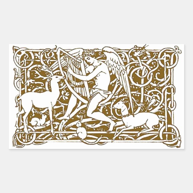 Pegatina Rectangular Ángel con arpa (Anverso)