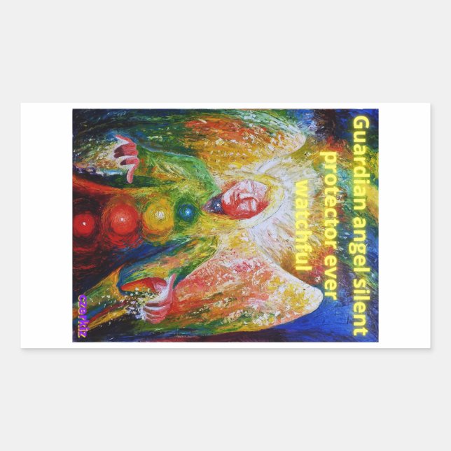 Pegatina Rectangular Ángel de la guarda (Anverso)