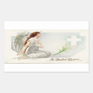 Pegatina Rectangular Ángel de Pascua del vintage