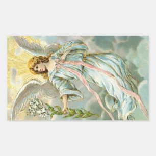 Pegatina Rectangular Ángel en azul