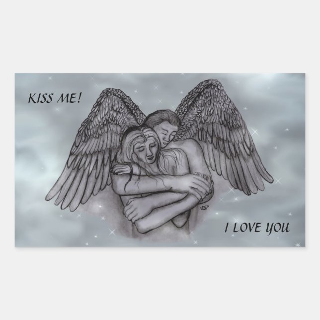 Pegatina Rectangular Angel Eros en el amor (Anverso)