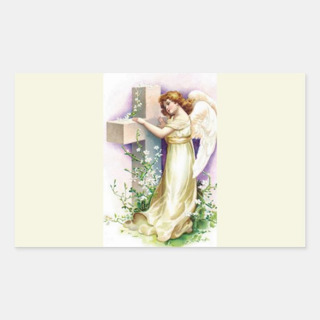 Pegatina Rectangular Ángel Hermoso Y Cruz (Anverso)