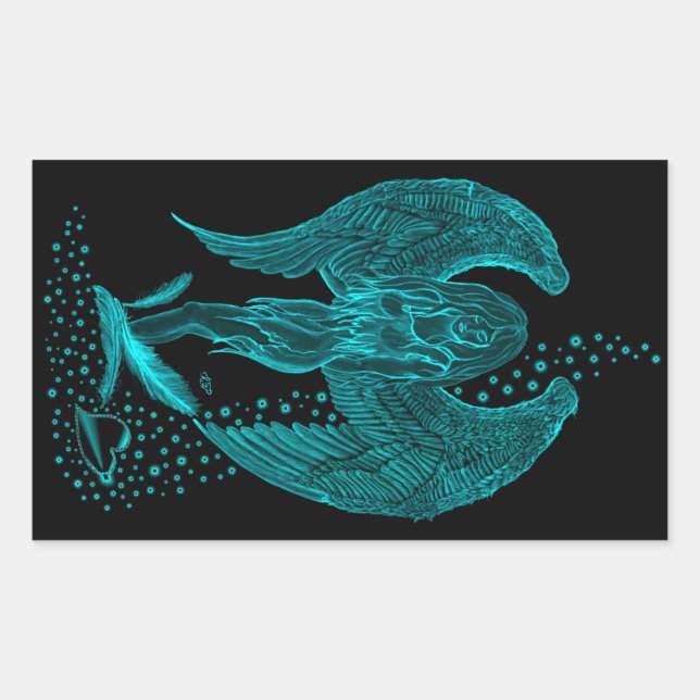 Pegatina Rectangular Ángel perdido en el amor, negro y verde diseño (Anverso)