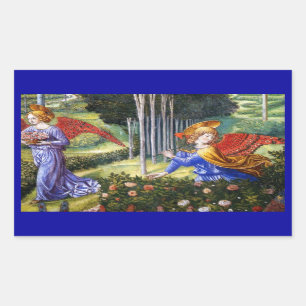 Pegatina Rectangular Ángel reuniendo flores en un paisaje celestial