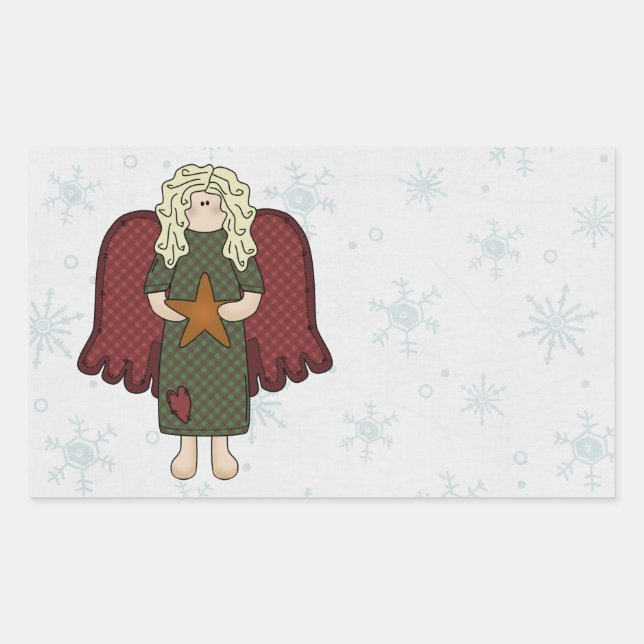 Pegatina Rectangular Ángel rubio con estrella (Anverso)