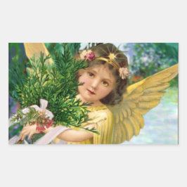 Pegatina Rectangular Ángel Vintage En Los Navidades De Nieve