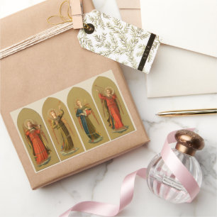 Pegatina Rectangular Ángeles músicos de Navidad, renacimiento vintage