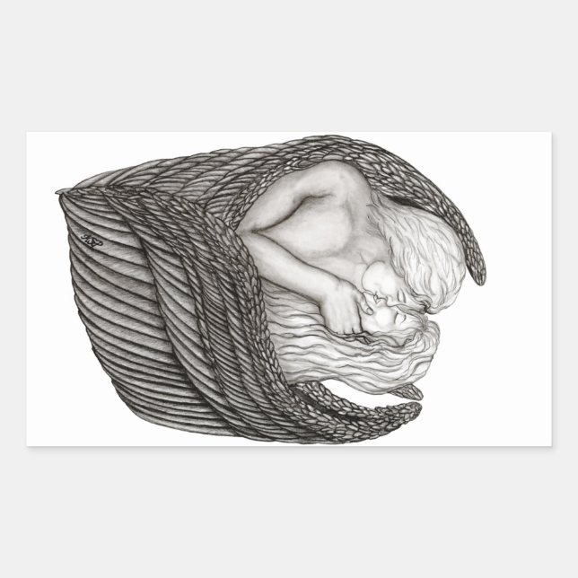Pegatina Rectangular Angels Kissing , diseño en blanco y negro (Anverso)