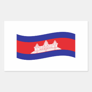 Pegatina Rectangular Angkor Wat Ola de bandera camboyana
