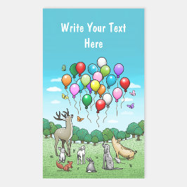 Pegatina Rectangular Animales con globos de fiesta