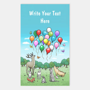 Pegatina Rectangular Animales con globos de fiesta