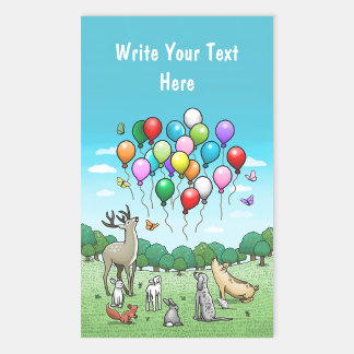 Pegatina Rectangular Animales con globos de fiesta