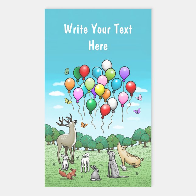 Pegatina Rectangular Animales con globos de fiesta (Subido por el creador)