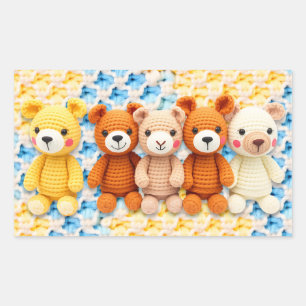 Pegatina Rectangular Animales de peluche ganchillo azul y amarillo