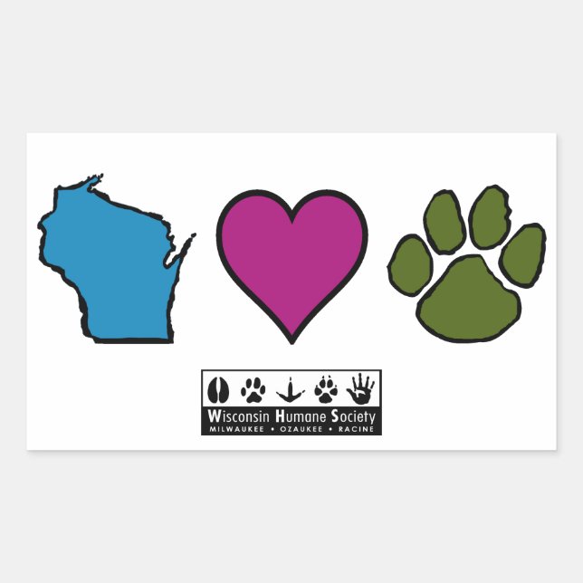 Pegatina Rectangular Animales del corazón de Wisconsin (Anverso)