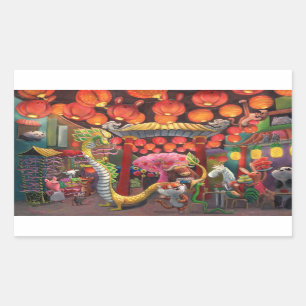Pegatina Rectangular Animales en la ciudad de China