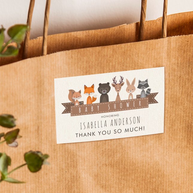 Pegatina Rectangular Animales Lindos del Bosque Baby Shower | Gracias (Rectangular Sticker Mock-up)