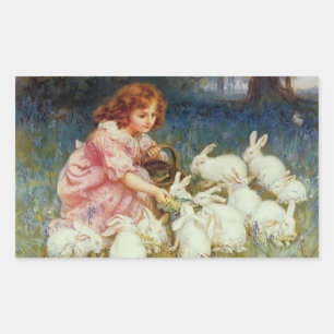 Pegatina Rectangular Animales Tiernos Vintage de Pascua