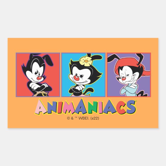 Pegatina Rectangular Animaniacs | Gráfico de Yakko, Dot y Wakko (Anverso)