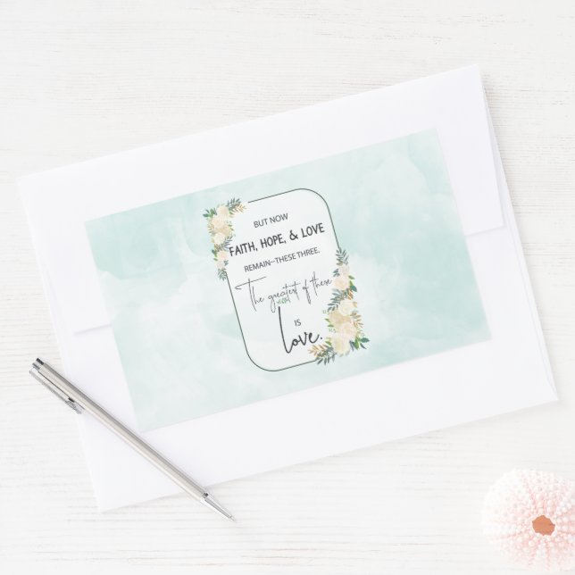 Pegatina Rectangular Aniversario de Boda Religioso Fe Esperanza Amor (Sobre)