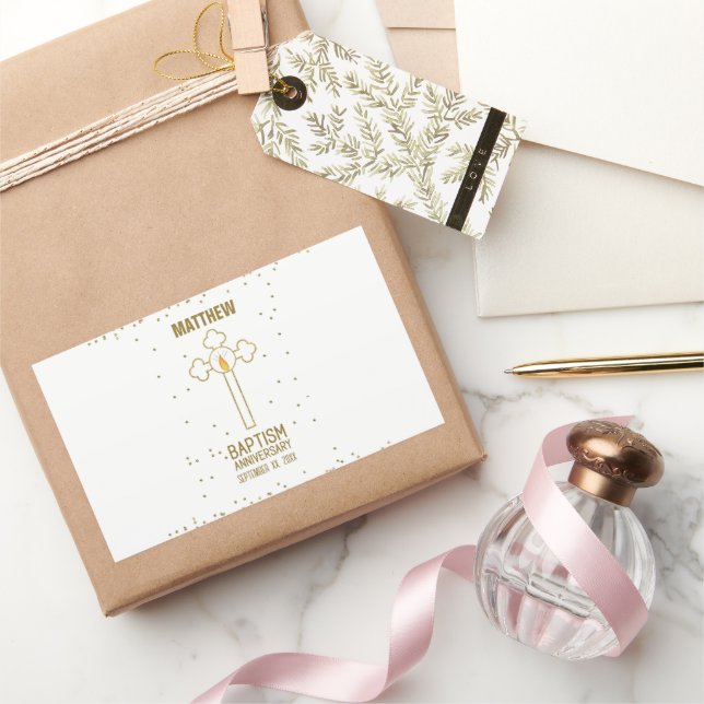 Pegatina Rectangular Aniversario de la Cruz del Oro del Bautismo Person (Regalar)