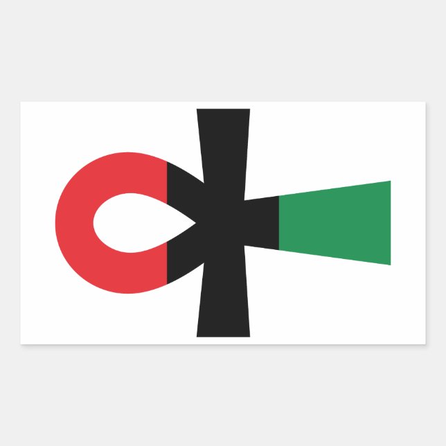 Pegatina Rectangular Ankh rojo, negro y verde (Anverso)