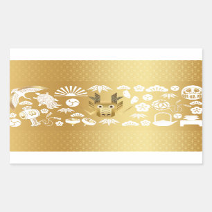 Pegatina Rectangular Año del Dragón, Dragón Dorado