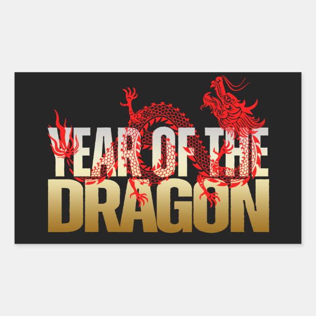 PEGATINA RECTANGULAR AÑO DEL DRAGÓN ROJO ORO (Anverso)