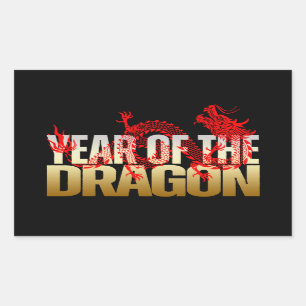 PEGATINA RECTANGULAR AÑO DEL DRAGÓN ROJO ORO