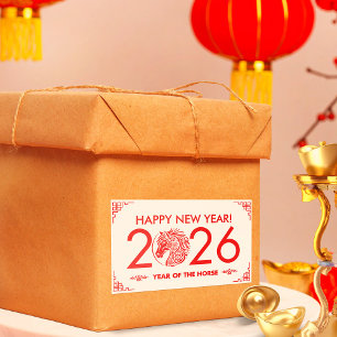 Pegatina Rectangular Año Nuevo Chino del Caballo 2026