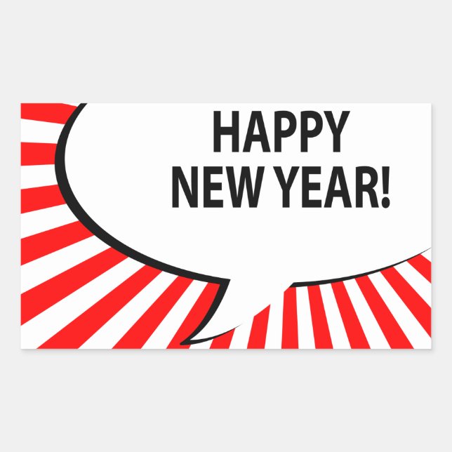 Pegatina Rectangular ¡año nuevo feliz! burbuja cómica (Anverso)