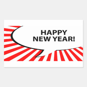 Pegatina Rectangular ¡año nuevo feliz! burbuja cómica
