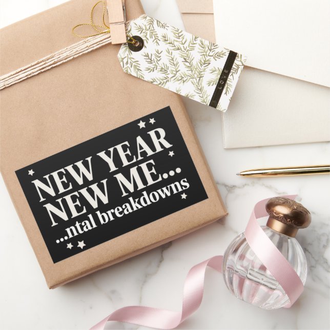 Pegatina Rectangular Año Nuevo Nueva Mentalidad Desglose Sarcástico (Regalar)