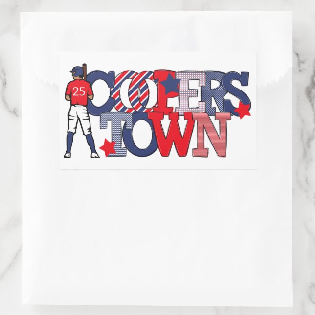 Pegatina Rectangular Año Patriótico del Jugador de Béisbol Cooperstown (Bolso)