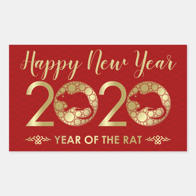 Pegatina Rectangular Año zodiaco chino de la rata 2020 (Anverso)