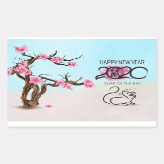 Pegatina Rectangular Año zodiaco chino de la rata 2020