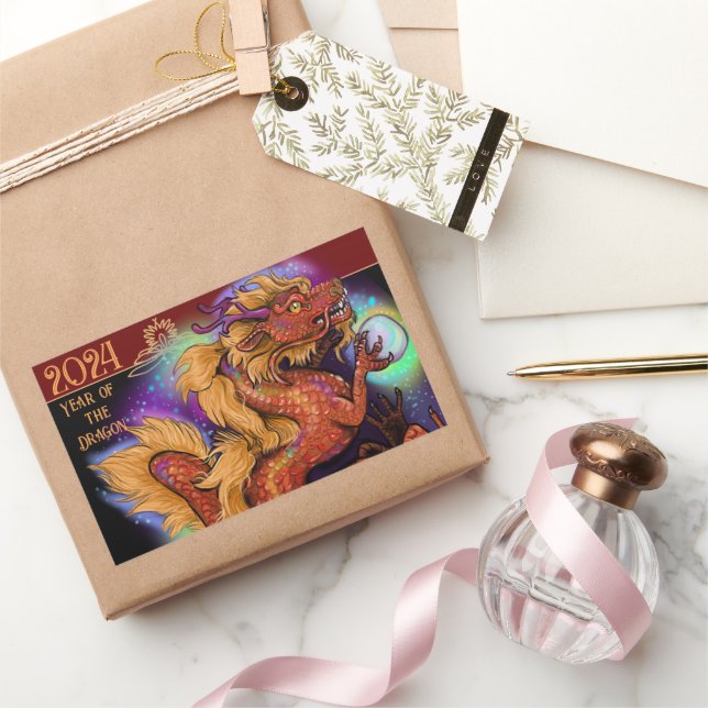 Pegatina Rectangular Año Zodiaco Chino del Dragón Año Nuevo 2024 (Regalar)
