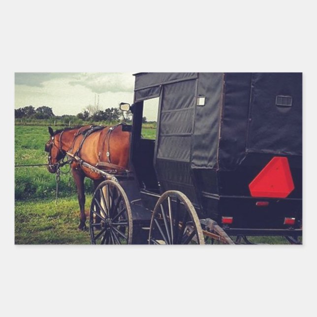 Pegatina Rectangular Anoche en una comunidad Amish, caballo Amish (Anverso)
